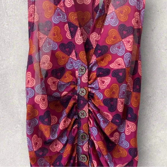Free People Heart Patterned Mesh Collared Button Front Sleeveless Top Size XS - Picture 5 of 12